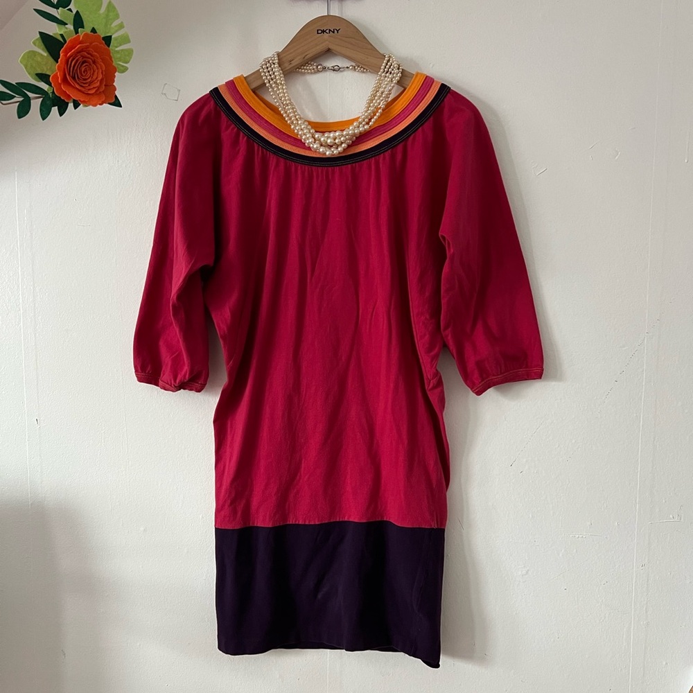 EUC Magenta Purple Marigold French Dress banded hem tunic length mini Medium